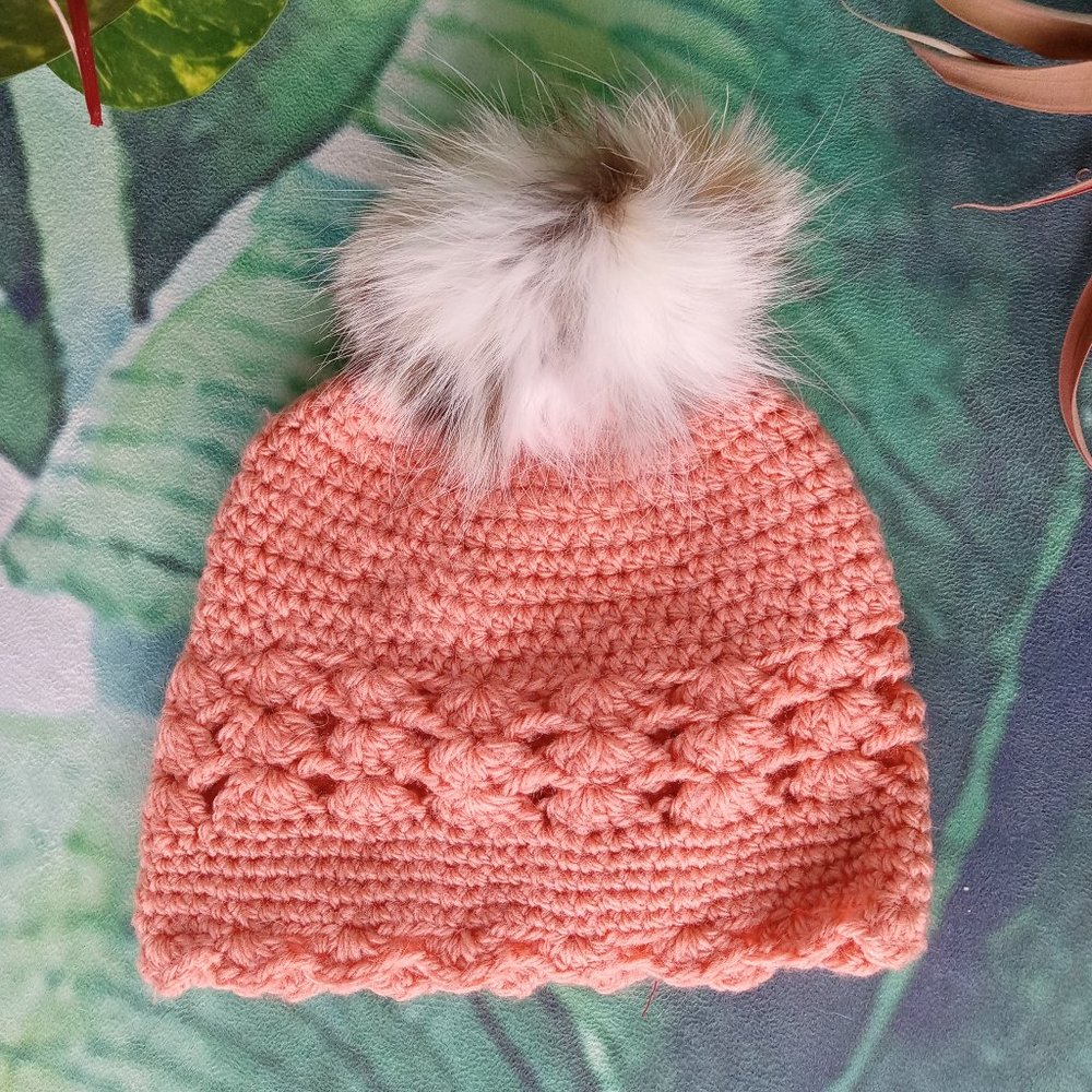REAL BOBCAT FUR Puff Beanie for Infants (Dark Bubblegum Pink)